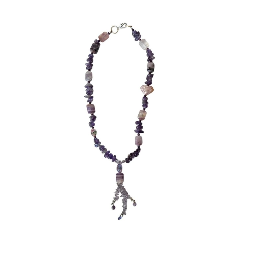 Amethyst Rose Quartz Necklace Crystal Heart Italian Wedding Cake Beads 26”
